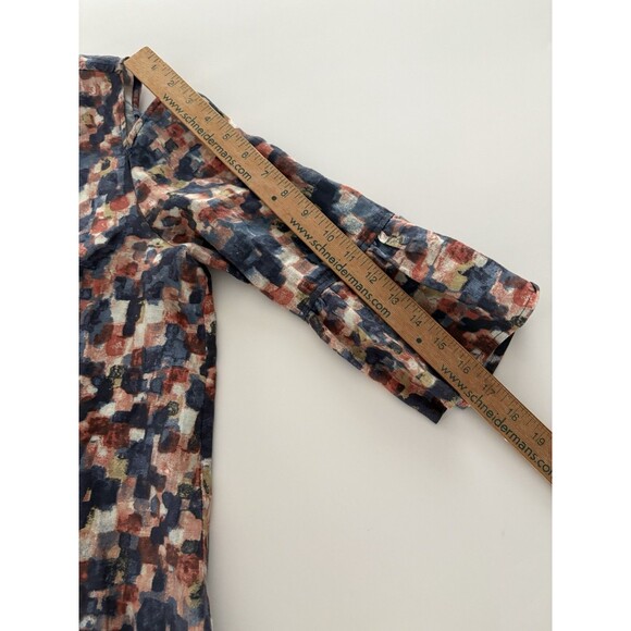 John Mark Linen Tunic Top Size S Blue Brown Bell Sleeve Oversize Lagenlook Fall - Picture 13 of 16